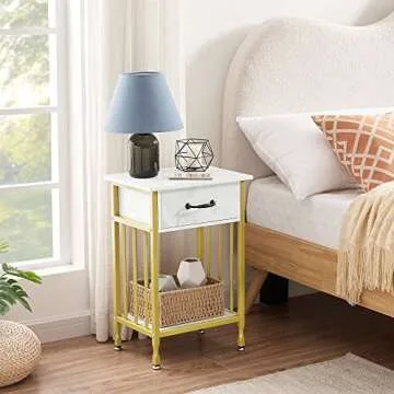 VECELO Nightstands, Industrial Side Table/End Tables with Drawer and Storage Shelf, Night Stands for Bedroom, Living Room, Wood Metal Furniture, Easy Assembly