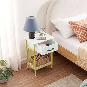VECELO Nightstands, Industrial Side Table/End Tables with Drawer and Storage Shelf, Night Stands for Bedroom, Living Room, Wood Metal Furniture, Easy Assembly