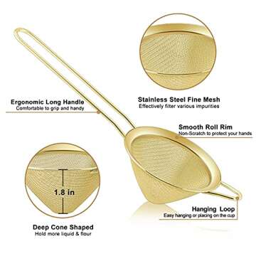 TeamFar Fine Mesh Strainer, 3.3’’ Stainless Steel Tea Strainer with Long Handle, Small Conical C...