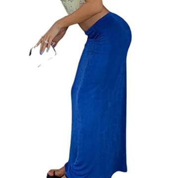 Avanova Women Low Rise Bodycon Maxi Skirt Elastic Waist Casual Sexy Long Pencil Skirts Blue Large