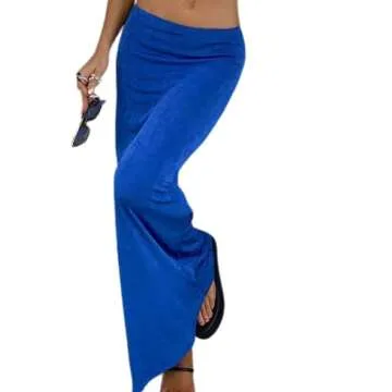 Avanova Women Low Rise Bodycon Maxi Skirt Elastic Waist Casual Sexy Long Pencil Skirts Blue Large
