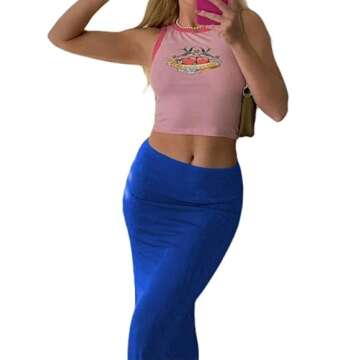 Avanova Women Low Rise Bodycon Maxi Skirt Elastic Waist Casual Sexy Long Pencil Skirts Blue Large