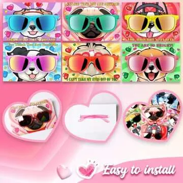24PCS Valentines Day Gift Cards with Glasses Valentine's Day Fun Dog Face Cards Easter Party Favors Easter Basket Stuffers Accessories for Kids Classroom Exchange Gifts Beach Pool Party Supplies