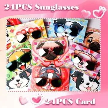 24PCS Valentines Day Gift Cards with Glasses Valentine's Day Fun Dog Face Cards Easter Party Favors Easter Basket Stuffers Accessories for Kids Classroom Exchange Gifts Beach Pool Party Supplies