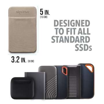 Slipdrive - Portable Hard Drive Sleeve for Laptop - SSD Solid State Drive - Reusable Adhesive - 5” x 3.2” Stick on External Hard Drive Carrying Case - Travel Pocket Pouch (Small, Sand Stone)