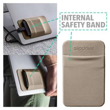 Slipdrive - Portable Hard Drive Sleeve for Laptop - SSD Solid State Drive - Reusable Adhesive - 5” x 3.2” Stick on External Hard Drive Carrying Case - Travel Pocket Pouch (Small, Sand Stone)