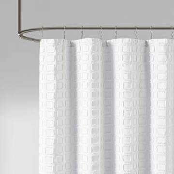 Madison Park Metro Bathroom Shower, Textured Woven Clipped Design Modern Mid-Century Privacy Bath Fa...
