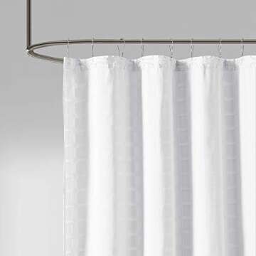 Madison Park Metro Bathroom Shower, Textured Woven Clipped Design Modern Mid-Century Privacy Bath Fabric Curtains, 72"x72", White (MP70-6707)