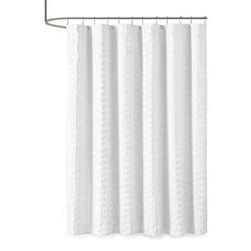 Madison Park Metro Bathroom Shower, Textured Woven Clipped Design Modern Mid-Century Privacy Bath Fabric Curtains, 72"x72", White (MP70-6707)