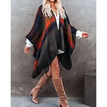 Trendy Women's Plaid Poncho Wrap Cape - Perfect for All Seasons!