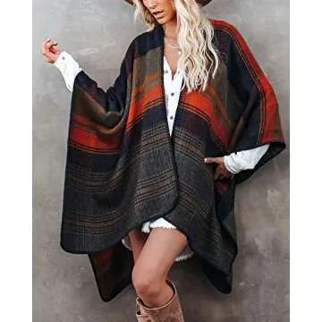 Trendy Women's Plaid Poncho Wrap Cape - Perfect for All Seasons!