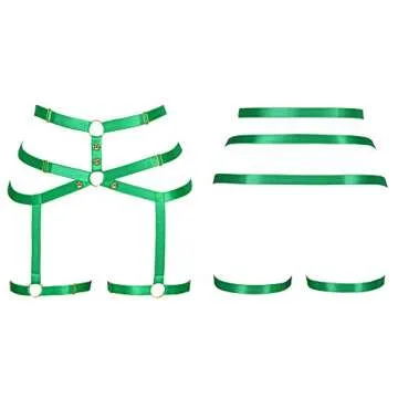 Women's Body Harness Punk Garter Leg Waist Dance Elastic Gothic Carnival Accessories (Green)