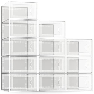 SEE SPRING 12 Pack Clear Shoe Storage Boxes - Stackable, Space-Saving Organizers
