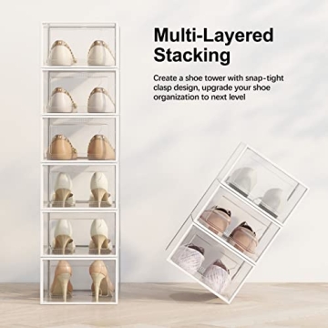 Clear Stackable Shoe Storage Boxes - 12 Pack Organizer