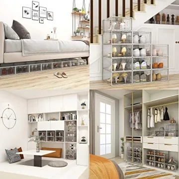 Clear Stackable Shoe Storage Boxes - 12 Pack Organizer