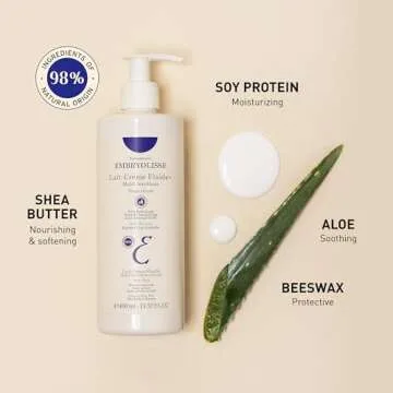 Embryolisse Lait Creme Fluid+ Face & Body Cream. Natural Lightweight Moisturizer for All Skin Types. Hydrating Lotion with Shea Butter & Aloe Vera, 2.54 Fl Oz