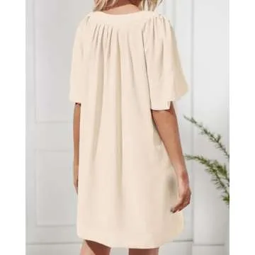 Kedera Women's Flutter Short Sleeve Mini Dress - Casual V Neck Loose Flowy Summer Dresses in Khaki