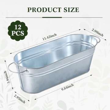 Gejoy 12 Pcs Small Galvanized Oval Planters Galvanized Buckets with Handles Rustic Galvanized Tub Flower Pot Silver Metal Tub for Outdoor Farmhouse Decorations 11.42 x 3.94 x 2.99 Inch