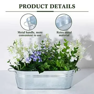 Gejoy 12 Pcs Small Galvanized Oval Planters Galvanized Buckets with Handles Rustic Galvanized Tub Flower Pot Silver Metal Tub for Outdoor Farmhouse Decorations 11.42 x 3.94 x 2.99 Inch