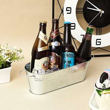 Gejoy 12 Pcs Small Galvanized Oval Planters Galvanized Buckets with Handles Rustic Galvanized Tub Flower Pot Silver Metal Tub for Outdoor Farmhouse Decorations 11.42 x 3.94 x 2.99 Inch