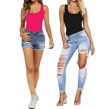 MANGOPOP Womens Scoop Neck Sleeveless Tank Top Bodysuits Sexy Backless Ribbed Body Suits Jumpsuit (Deep Green, Small)