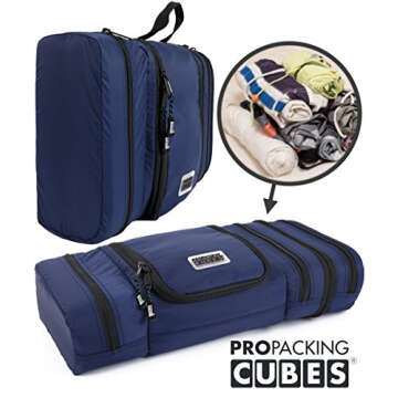 PRO Packing Cubes Travel Toiletry Bag - Packs Flat To Save Space - Waterproof Hanging Toiletries Kit For Men and Women - Marine-Orange