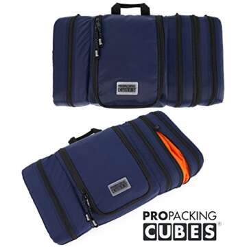 PRO Packing Cubes Travel Toiletry Bag - Packs Flat To Save Space - Waterproof Hanging Toiletries Kit For Men and Women - Marine-Orange