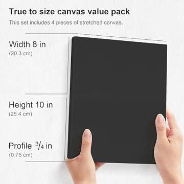 PHOENIX Black Stretched Canvas, 8x10 Inch/4 Pack - 3/4 Inch Profile, 8 Oz Quadruple Gesso Primed 100% Cotton Blank Black Canvases for Acrylic, Oil, Tempera, Metallic, Neon Painting & Crafts