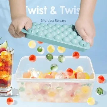 WIBIMEN Round Ice Cube Tray with Lid and Bin 2 Pack Blue