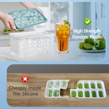 WIBIMEN Round Ice Cube Tray with Lid and Bin 2 Pack Blue