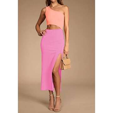 Pink Queen Women's Summer One Shoulder Sleeveless Bodycon Midi Dress