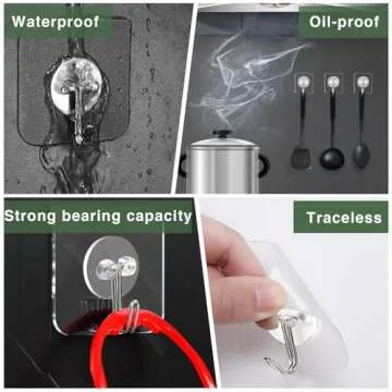 AROIC Adhesive Hooks for Hanging, 40 Packs Hook Heavy Duty Self Adhesive Wall Hooks 20 lbs / 9 kg (Max), Removable, Waterproof Hook for Bedroom Kitchen Bathroom