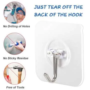 AROIC Adhesive Hooks for Hanging, 40 Packs Hook Heavy Duty Self Adhesive Wall Hooks 20 lbs / 9 kg (Max), Removable, Waterproof Hook for Bedroom Kitchen Bathroom