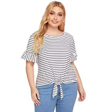 Romwe Women's Short Sleeve Tie Front Knot Casual Loose Fit Tee T-Shirt White L