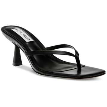 Steve Madden Women's Allies Heeled Sandal, Black Leather, 10