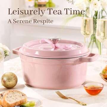 Roydx Enameled Cast Iron Dutch Oven Pot with Lid, 6 Quart Dutch Oven for Bread Baking–Dual Handles w/Silver Knob–Oven Safe up to 500° F or on Stovetop, Undoubtedly Gift-Worthy, Pink Dutch Oven