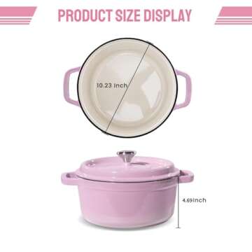 Roydx Enameled Cast Iron Dutch Oven Pot with Lid, 6 Quart Dutch Oven for Bread Baking–Dual Handles w/Silver Knob–Oven Safe up to 500° F or on Stovetop, Undoubtedly Gift-Worthy, Pink Dutch Oven