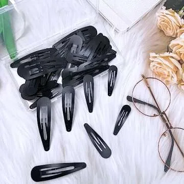 40 Piece Snap hair Clips for Woman, Large Metal Hair Barrettes with Storage Box, Nonslip Hair Pins Accessories for Women, Girls, Kids, Teens - 1.9", 2.3", 2.7", 3.1" Sizes(Black)