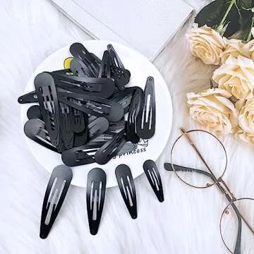 40 Piece Snap hair Clips for Woman, Large Metal Hair Barrettes with Storage Box, Nonslip Hair Pins Accessories for Women, Girls, Kids, Teens - 1.9", 2.3", 2.7", 3.1" Sizes(Black)