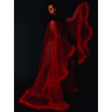 i Dui Bridal Old Hollywood sexy robe boudoir robe Sexy Feather Robe Tulle Illusion Long Wedding Scar...