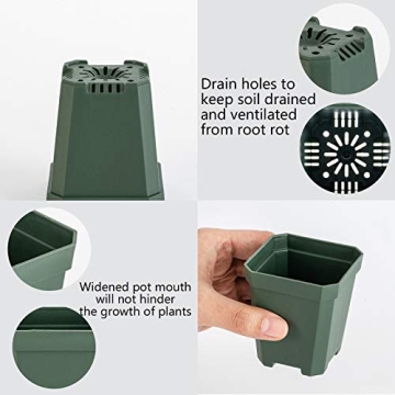 foxany 3" Plants Nursery Pot, 30 Pcs Thick Plastic Square Planting Pots, Plant Seedling Pots, Seed Starting Pots with 30 Saucers - Black-Green