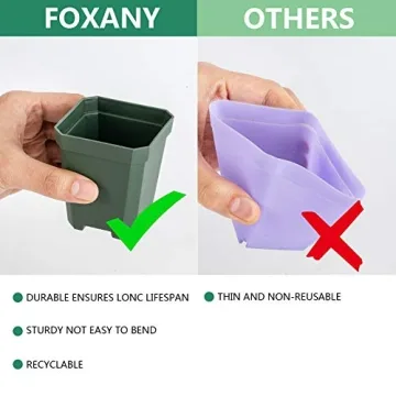 foxany 3" Plants Nursery Pot, 30 Pcs Thick Plastic Square Planting Pots, Plant Seedling Pots, Seed Starting Pots with 30 Saucers - Black-Green