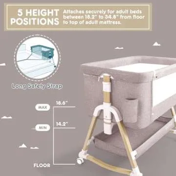 HARPPA Cuddly 3 in 1 Baby Bassinet Bedside Sleeper, 5 Position Adjustable, Includes Mosquito Net, Mattress, Anchor Strap (Wood Grain, Khaki)
