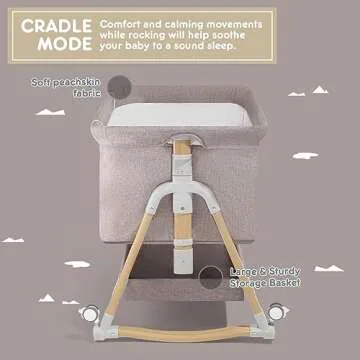 HARPPA Cuddly 3 in 1 Baby Bassinet Bedside Sleeper, 5 Position Adjustable, Includes Mosquito Net, Mattress, Anchor Strap (Wood Grain, Khaki)