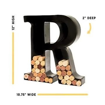 will's Metal Wine Cork Holder - Letters A to Z | Modern Housewarming Gift, Home Bar Decor Wine Gift, Wine Bar Decor, Wedding Registry Items | Large Wall Art | Wine Gifts for Women, Black Large (R)