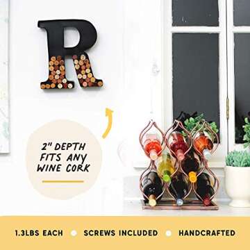 will's Metal Wine Cork Holder - Letters A to Z | Modern Housewarming Gift, Home Bar Decor Wine Gift, Wine Bar Decor, Wedding Registry Items | Large Wall Art | Wine Gifts for Women, Black Large (R)