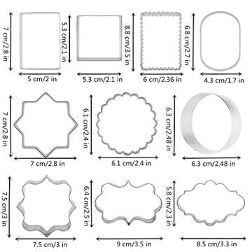 Fancy Plaque Cookie Cutters Set of 10 pcs - Stainless Steel Wedding Frames Shaped Fondant Cutter Mol...