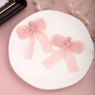 Mikovivi 2pcs Bow Shoe Charms, Pink Lace Bow Shoe Charm for Sneakers Shoelace Charms with Buckle Shoe Lace Decoration Chain DIY Shoes Decoration Accessories for Women