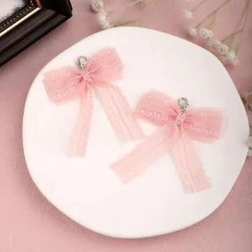 Mikovivi 2pcs Bow Shoe Charms, Pink Lace Bow Shoe Charm for Sneakers Shoelace Charms with Buckle Shoe Lace Decoration Chain DIY Shoes Decoration Accessories for Women