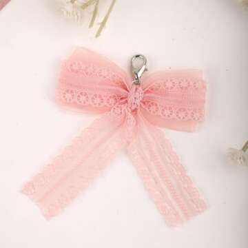 Mikovivi 2pcs Bow Shoe Charms, Pink Lace Bow Shoe Charm for Sneakers Shoelace Charms with Buckle Shoe Lace Decoration Chain DIY Shoes Decoration Accessories for Women